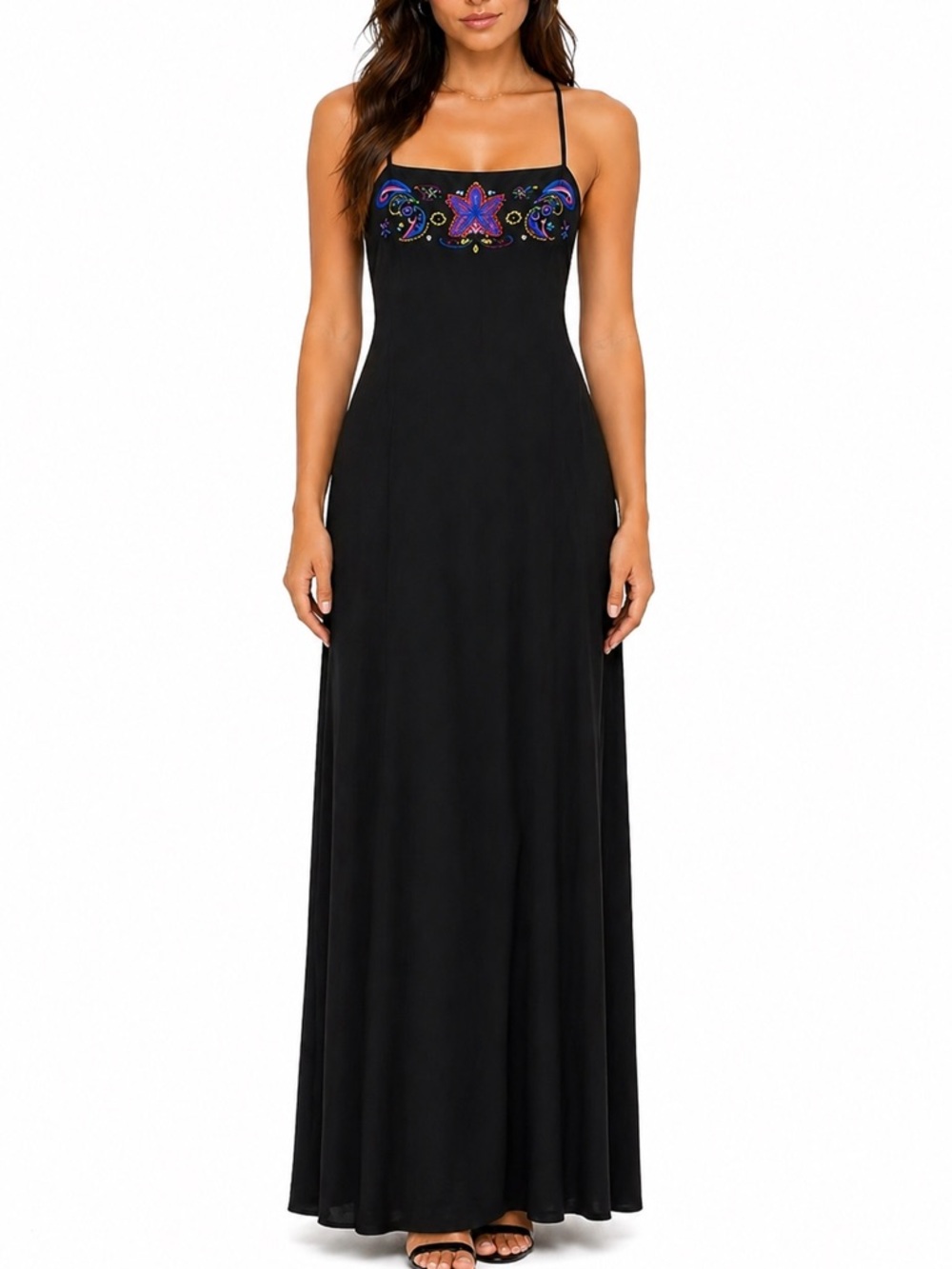 Vintage Papell Boutique Embroidered Maxi Dress Size 10
